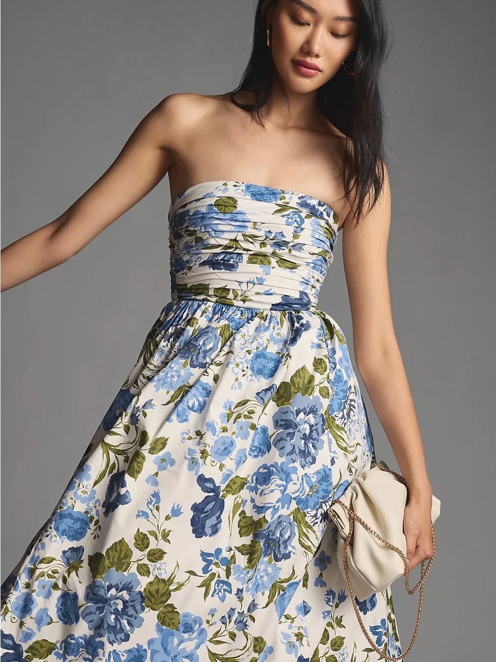 NWT Reformation Kastoria Strapless Floral Maxi Dress in White & Blue Size 2 - Picture 2 of 16